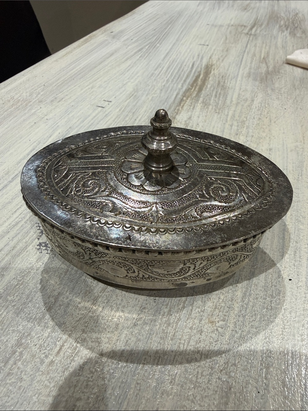 Vintage Numbered and stamped Ornate Silver-Tone Decorative Lidded Trinket Box